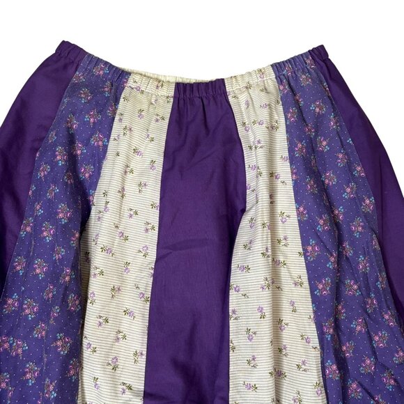 Vintage 80s Floral Prairie Skirt Lace Trim Medium Purple Patchwork Squaredancing - Picture 2 of 6